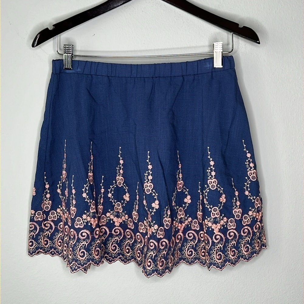 MISA Los Angeles Embroidered Boho Mini Skirt in Blue & Pink Size XS NWOT